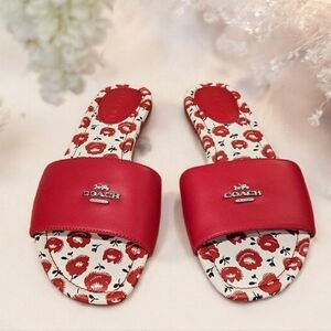 NWT Coach Red and White Slide Floral Print Sandals Size--7.5